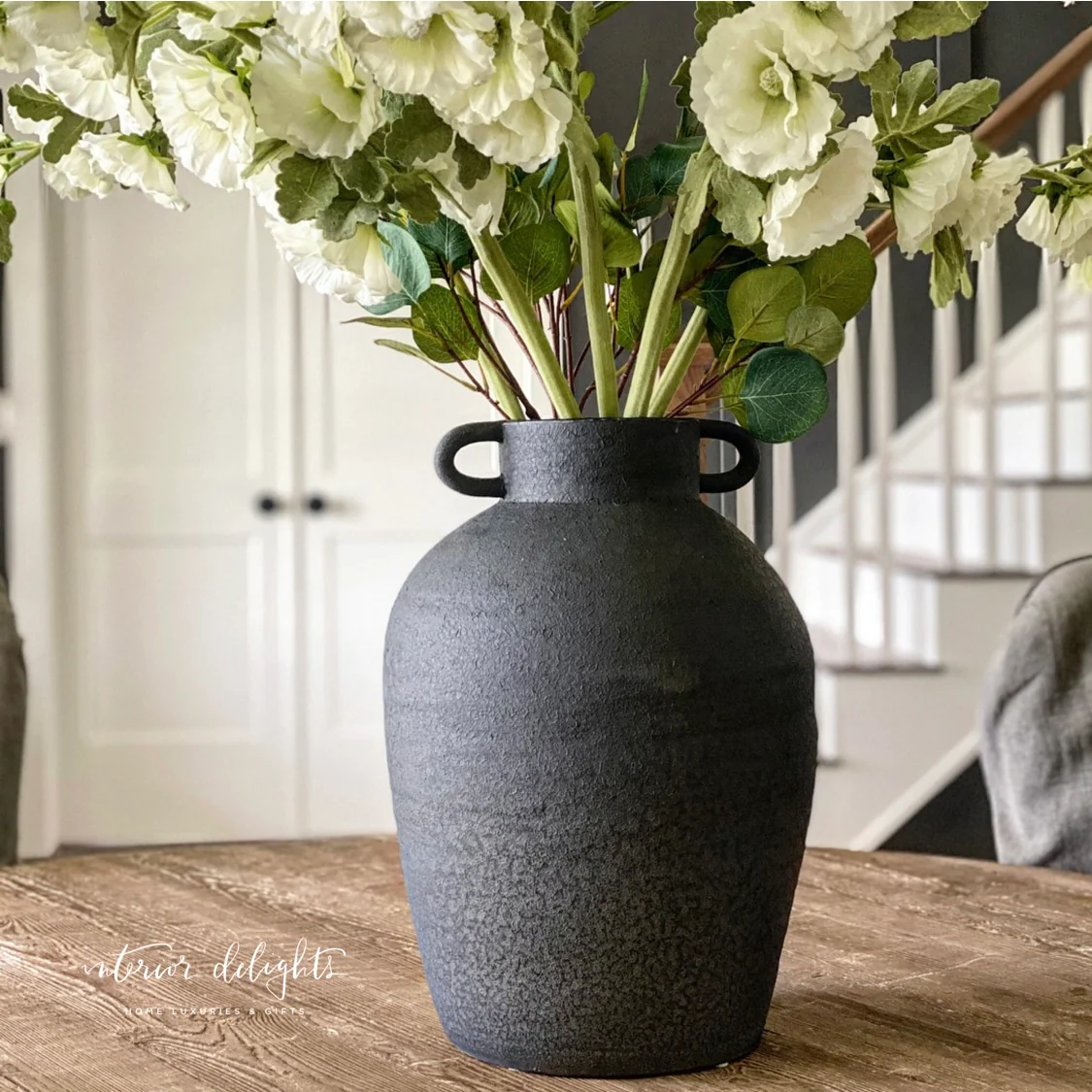 20" Ceramic Black Urn - Image 3