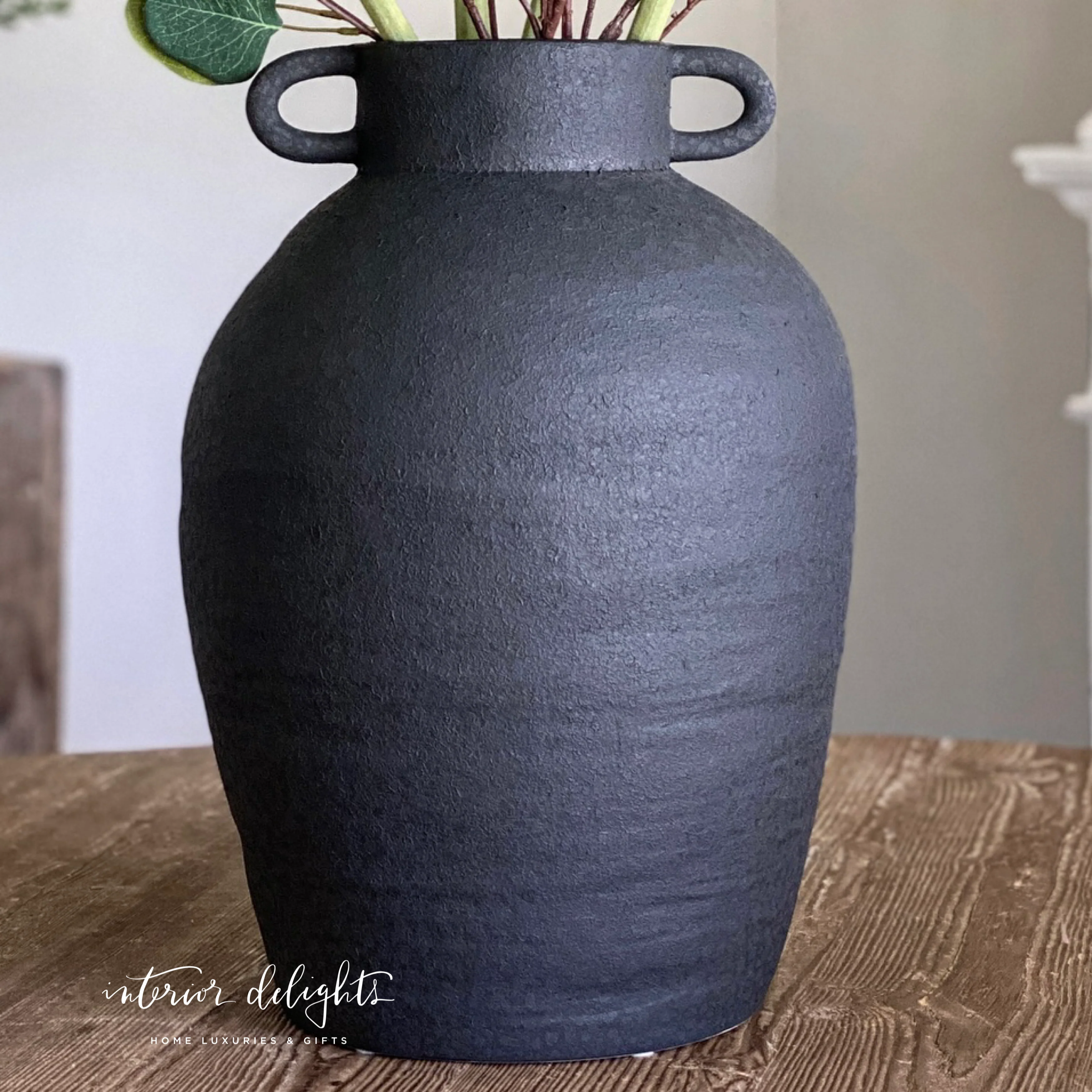 20" Ceramic Black Urn - Image 4