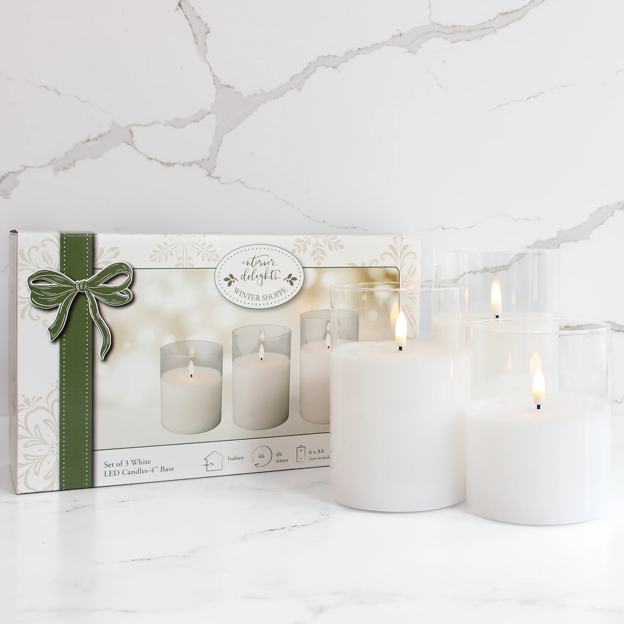 White Flameless -Three Pack Candles with 4” base - Image 3