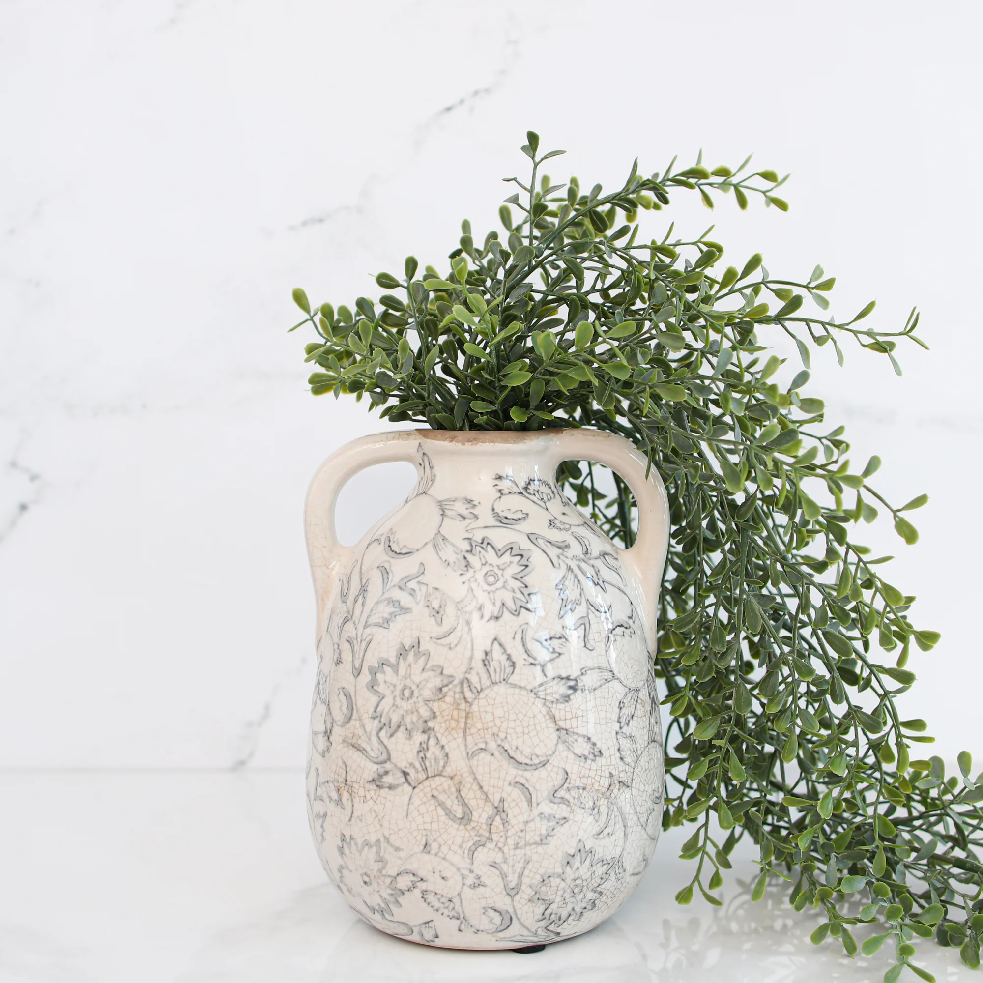7.5" Blue Grey Floral Heirloom Double Handle Vase - Image 3
