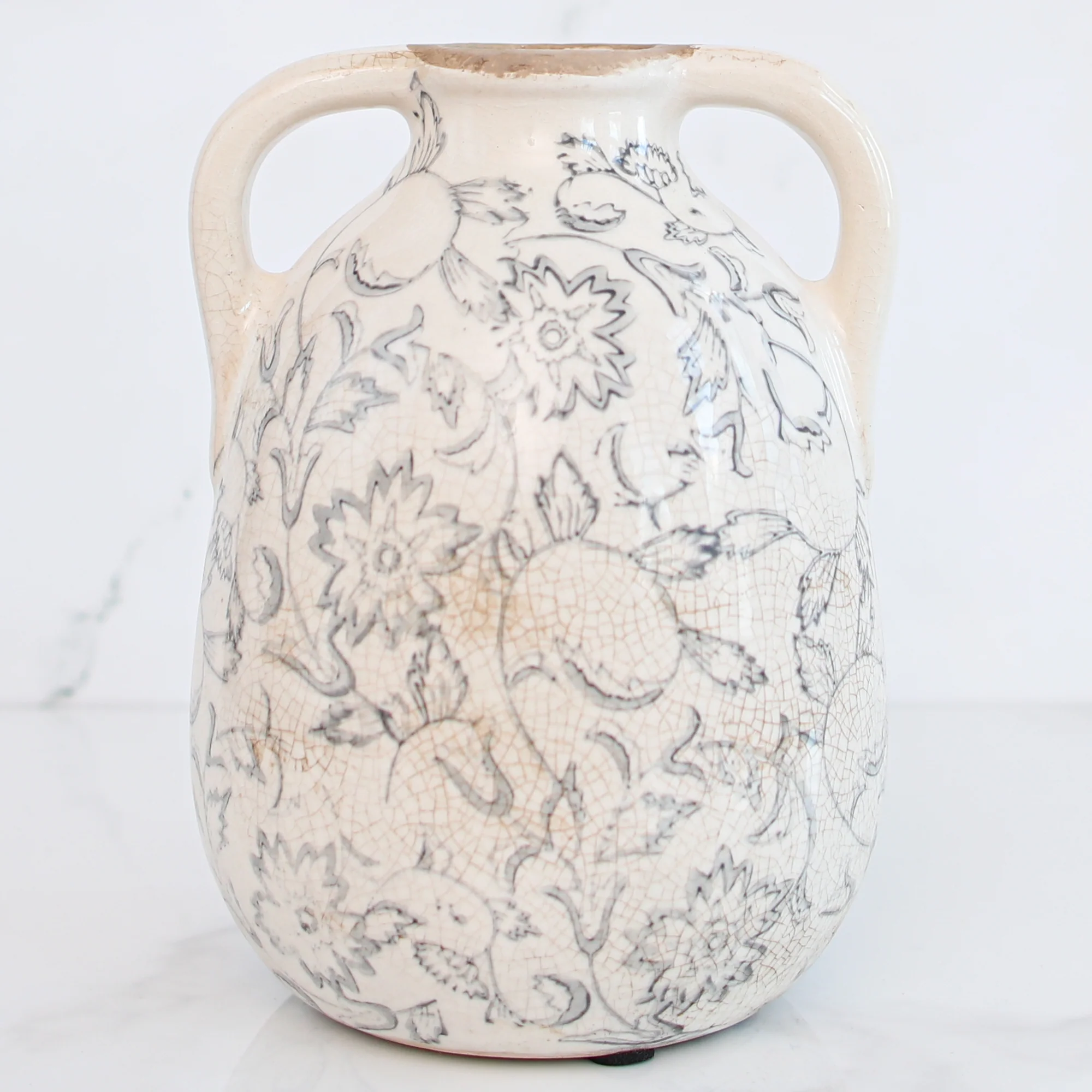7.5" Blue Grey Floral Heirloom Double Handle Vase - Image 4