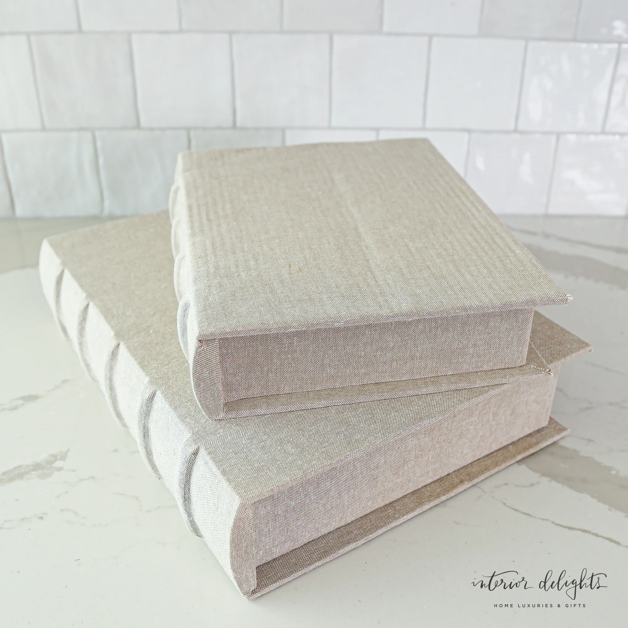 Medium Beige Linen Storage Book - Image 3