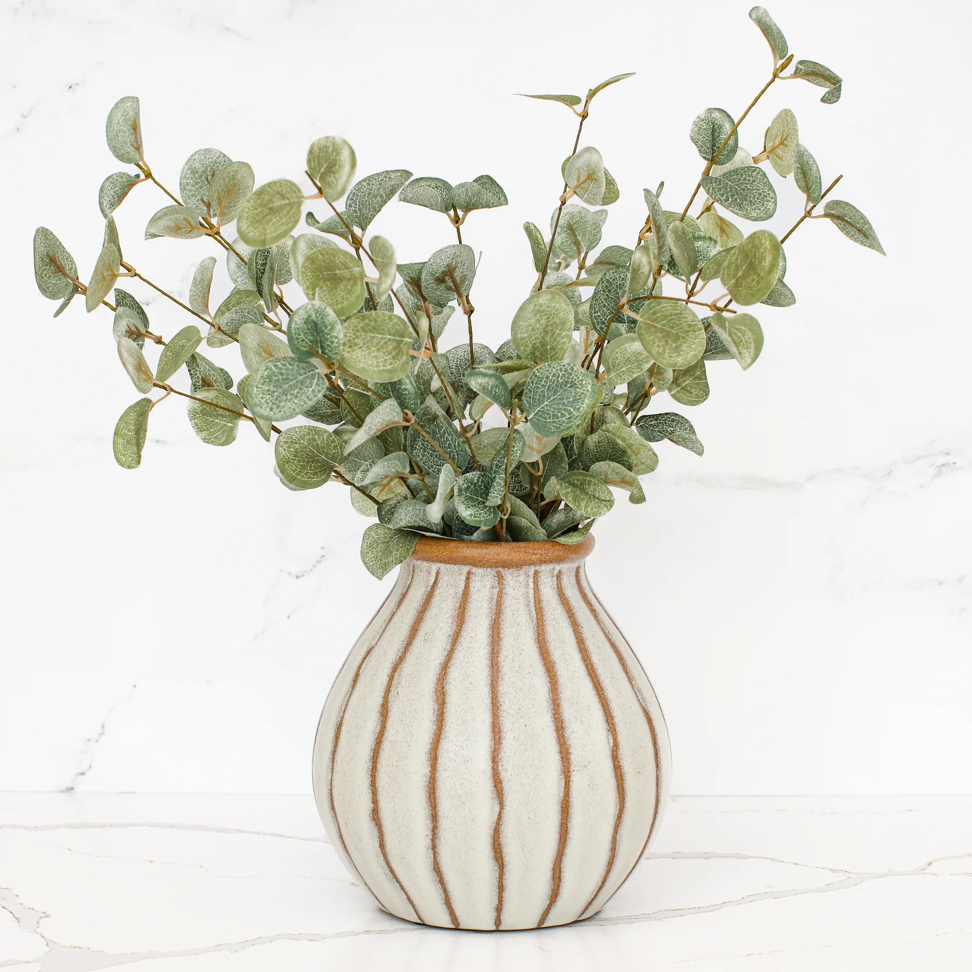 7" Beige Stripe Ceramic Vase - Image 4