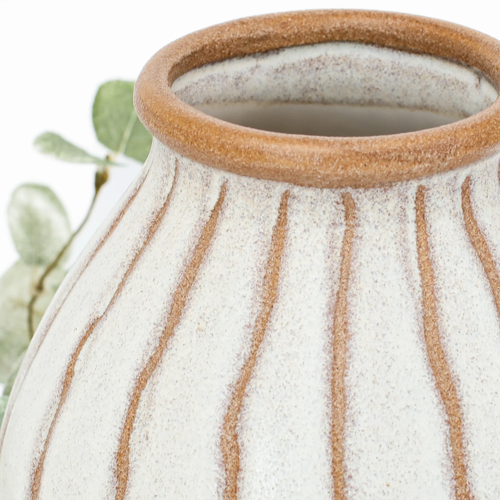 7" Beige Stripe Ceramic Vase - Image 5