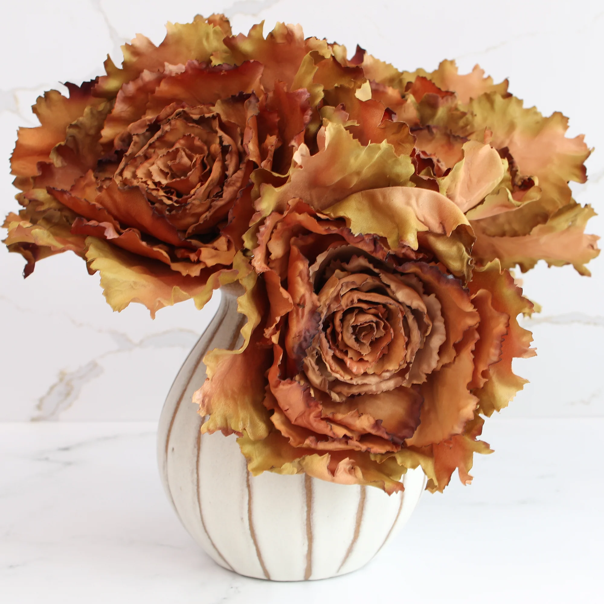 7" Beige Stripe Ceramic Vase - Image 6