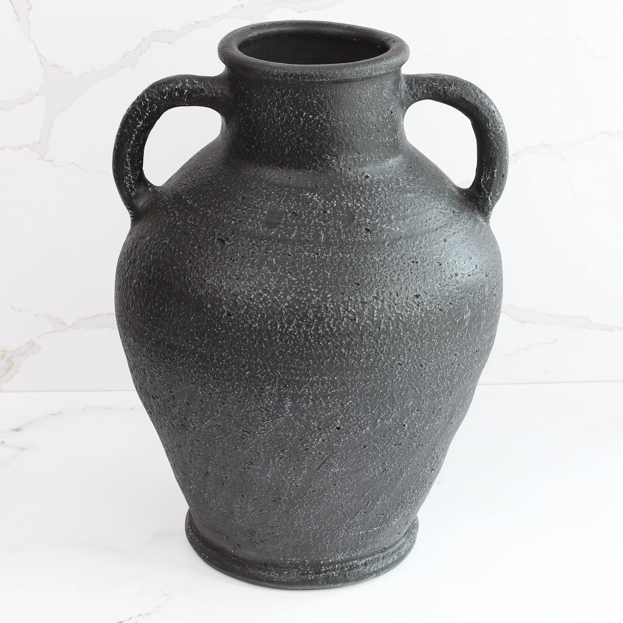 Black Ceramic Amphora Vase with Handles - Image 3