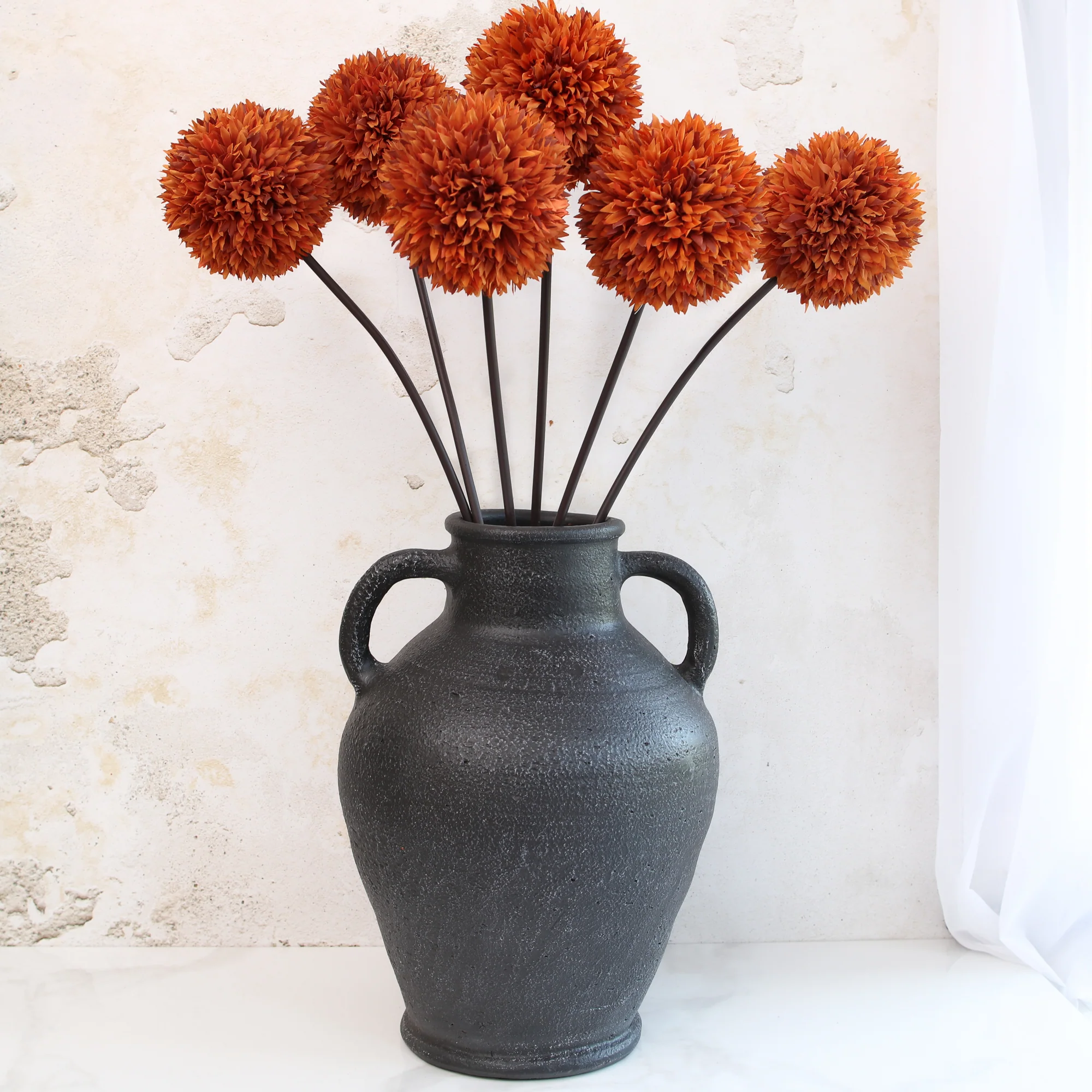 Black Ceramic Amphora Vase with Handles - Image 4