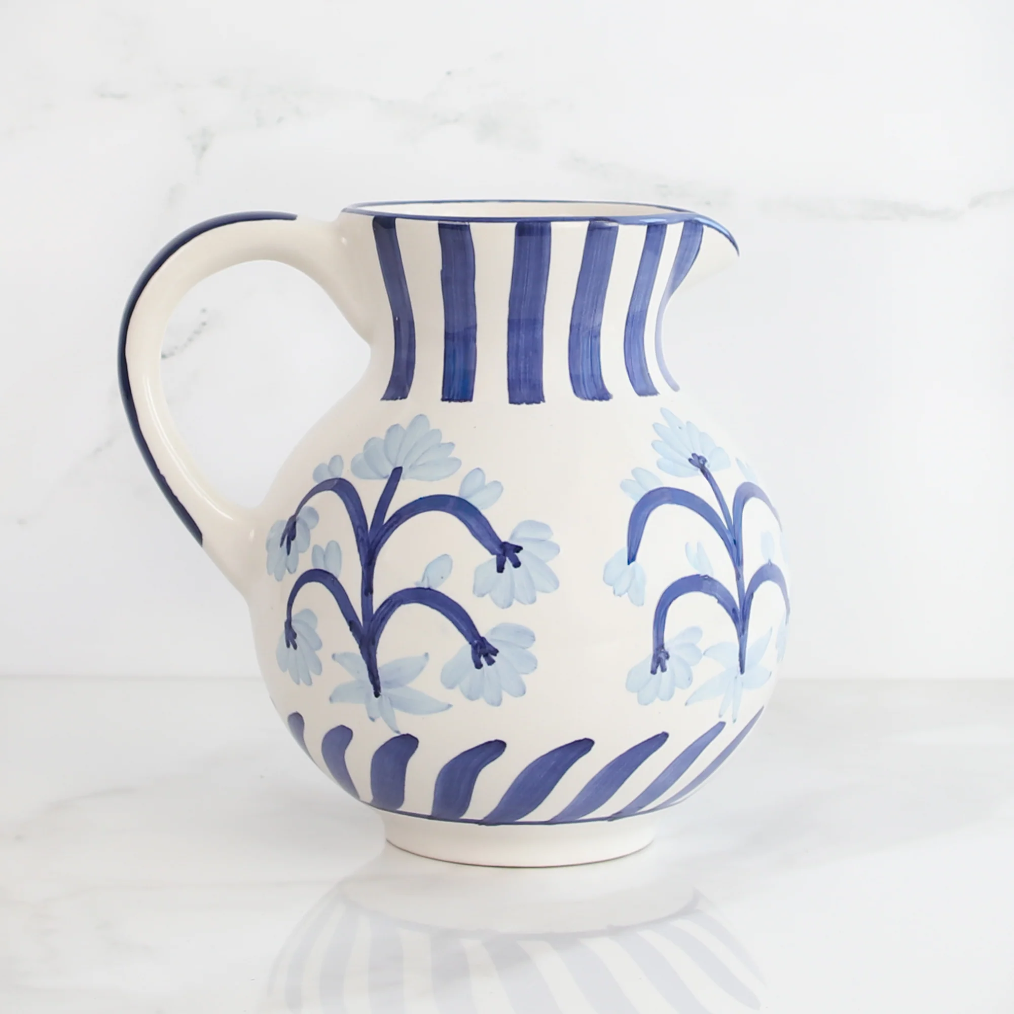 Blue Floral and Stripe Pitcher - Image 3