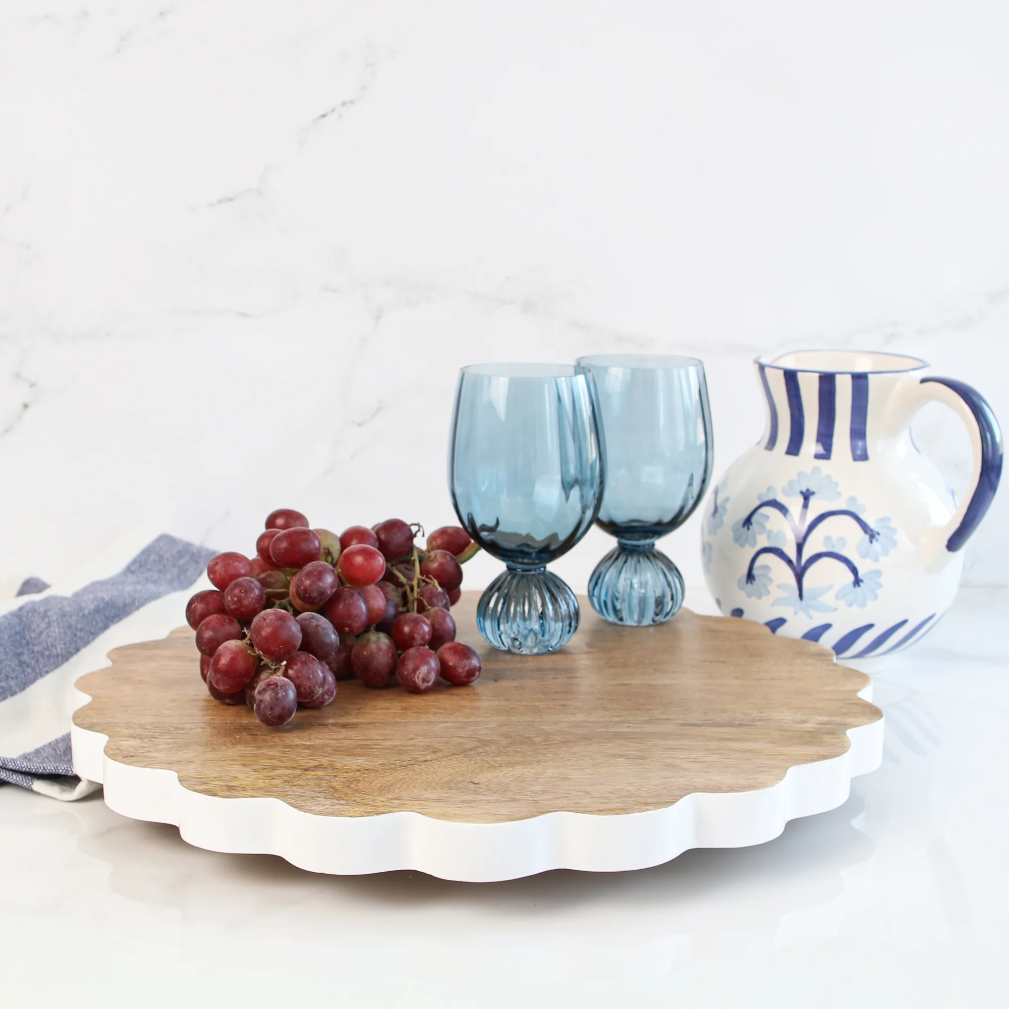 Blue Floral and Stripe Pitcher - Image 4
