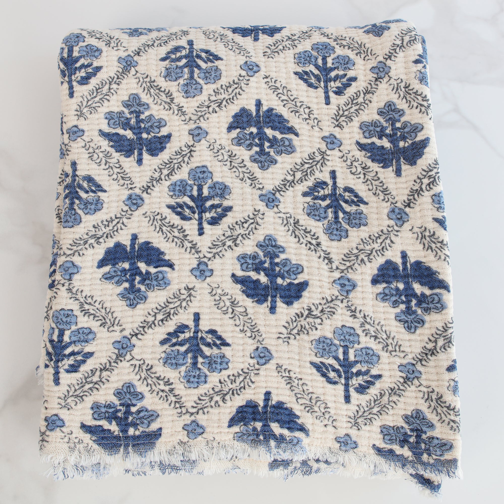 Blue Lattice Floral Pattern Throw - Image 3