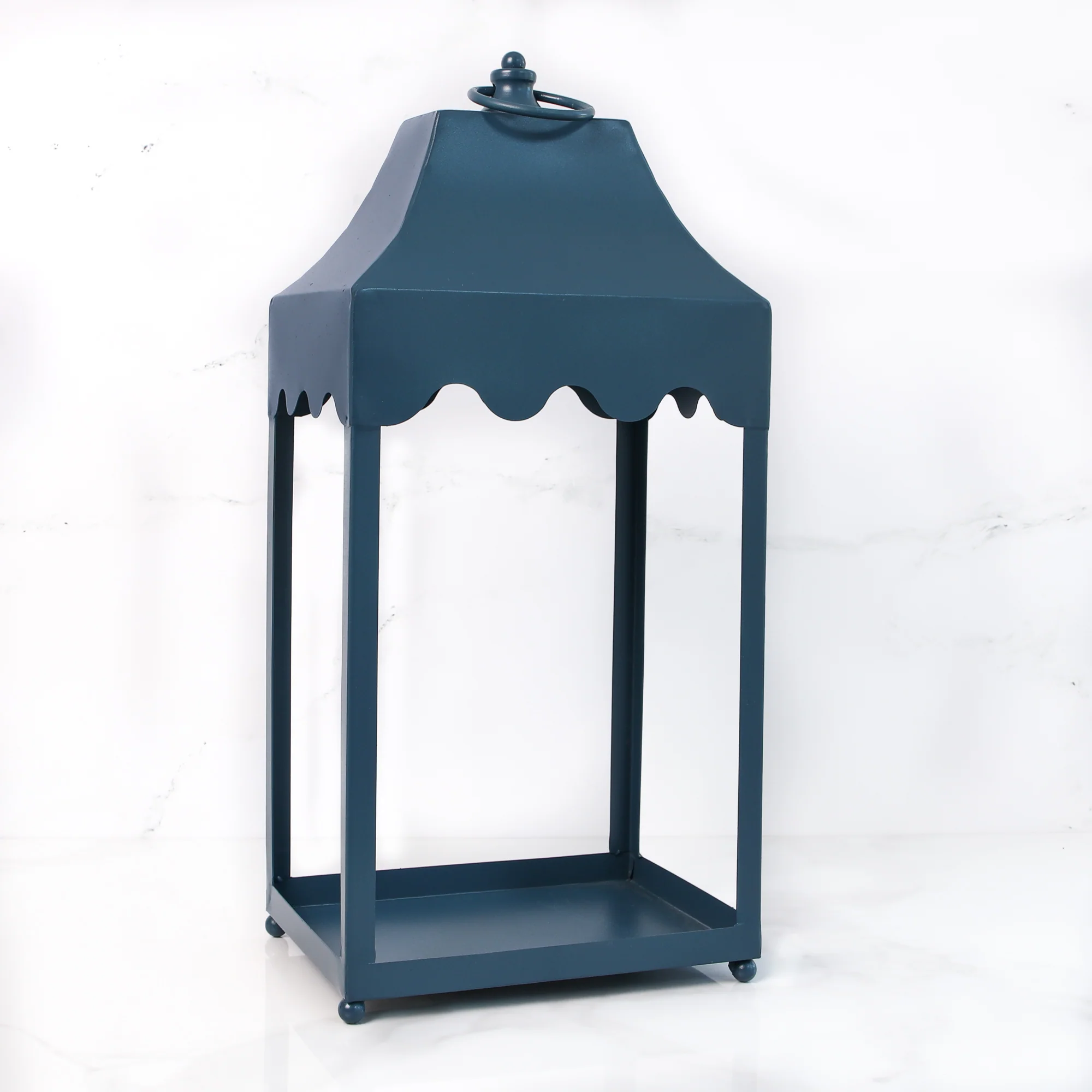 Blue Metal Lantern With Scallop Detail - Image 3