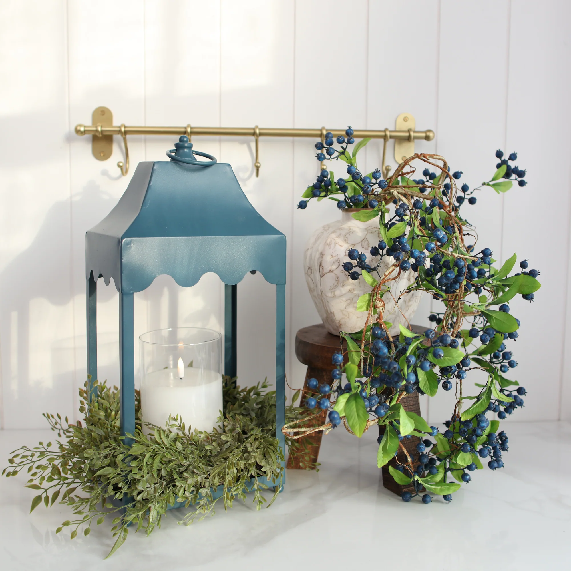 Blue Metal Lantern With Scallop Detail - Image 5