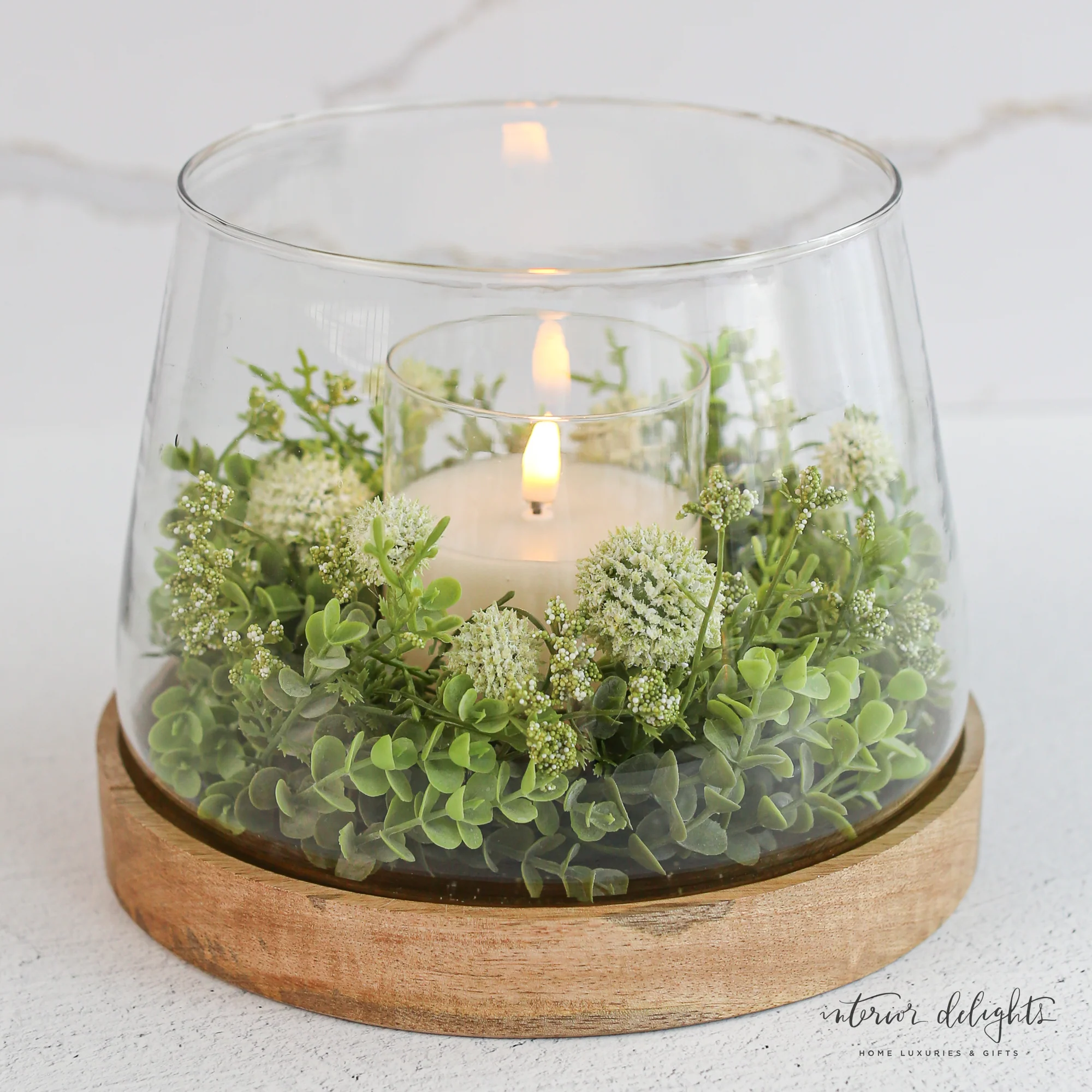 Glass Candle Holder with Wooden Base - Image 3