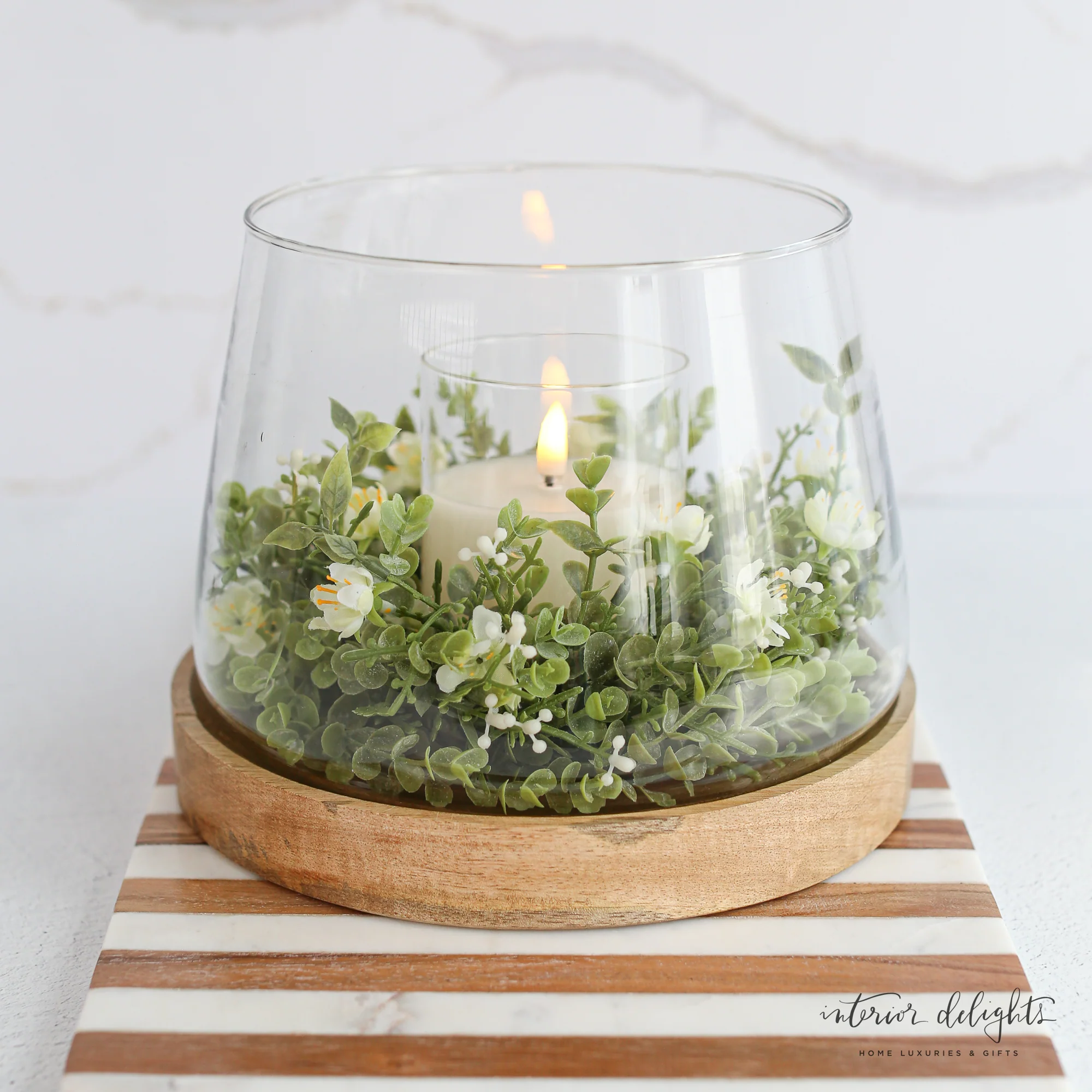 Glass Candle Holder with Wooden Base - Image 4