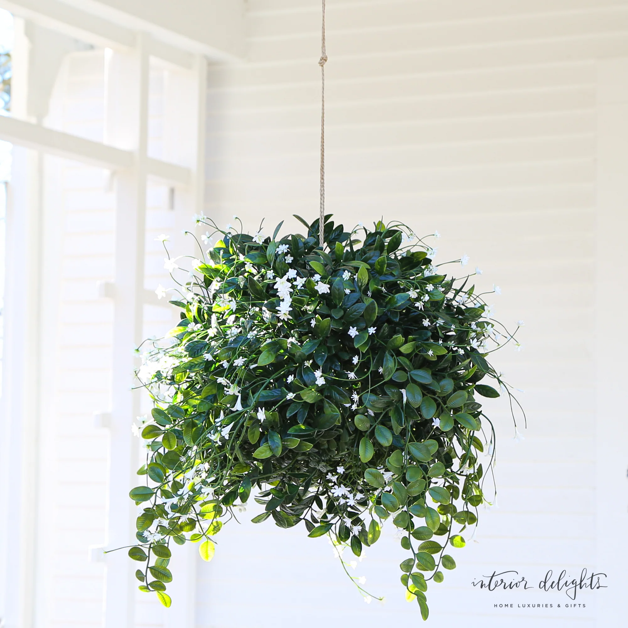 19" UV Protected Round Hanging Boxwood Ball with Baby's Breath - Image 3