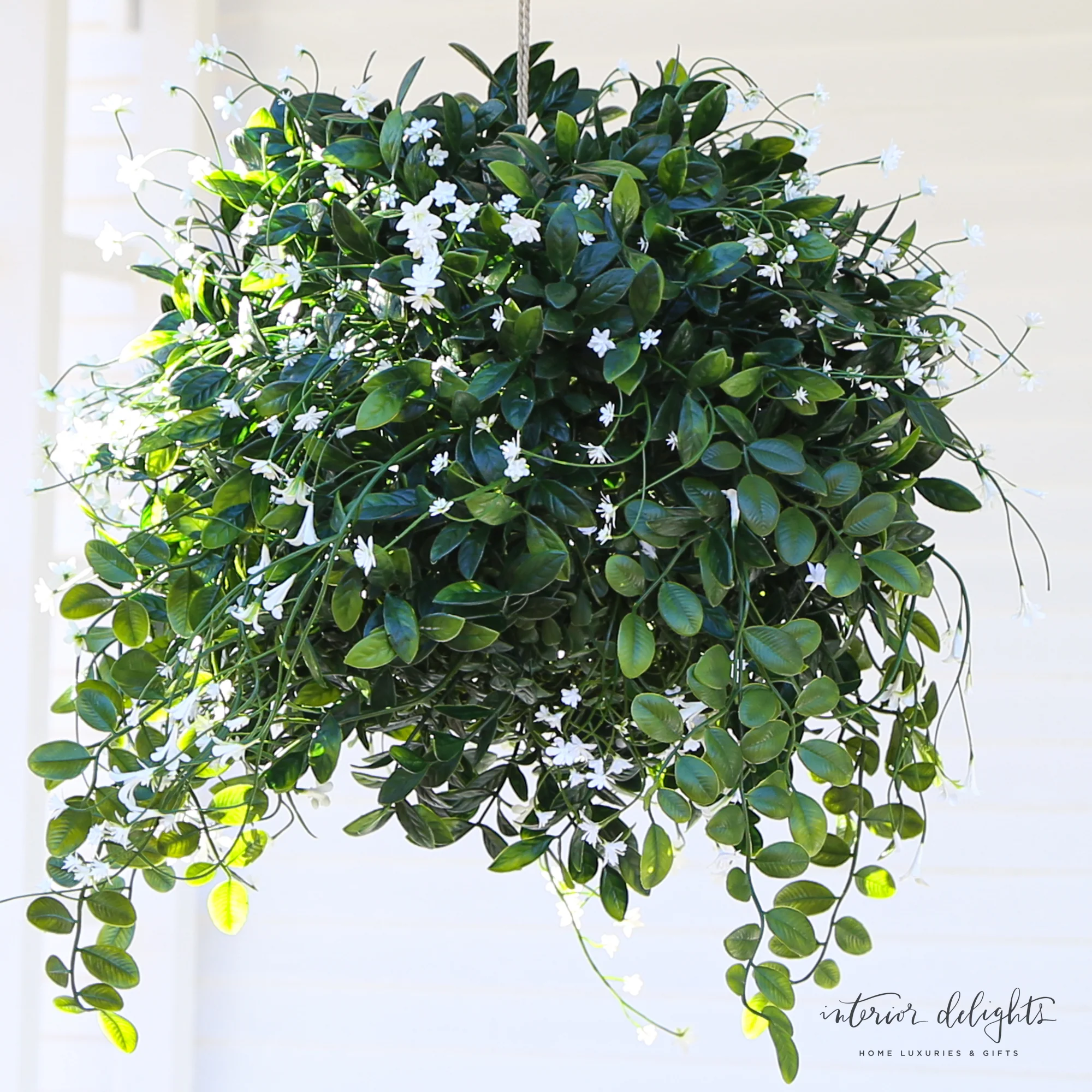 19" UV Protected Round Hanging Boxwood Ball with Baby's Breath - Image 6