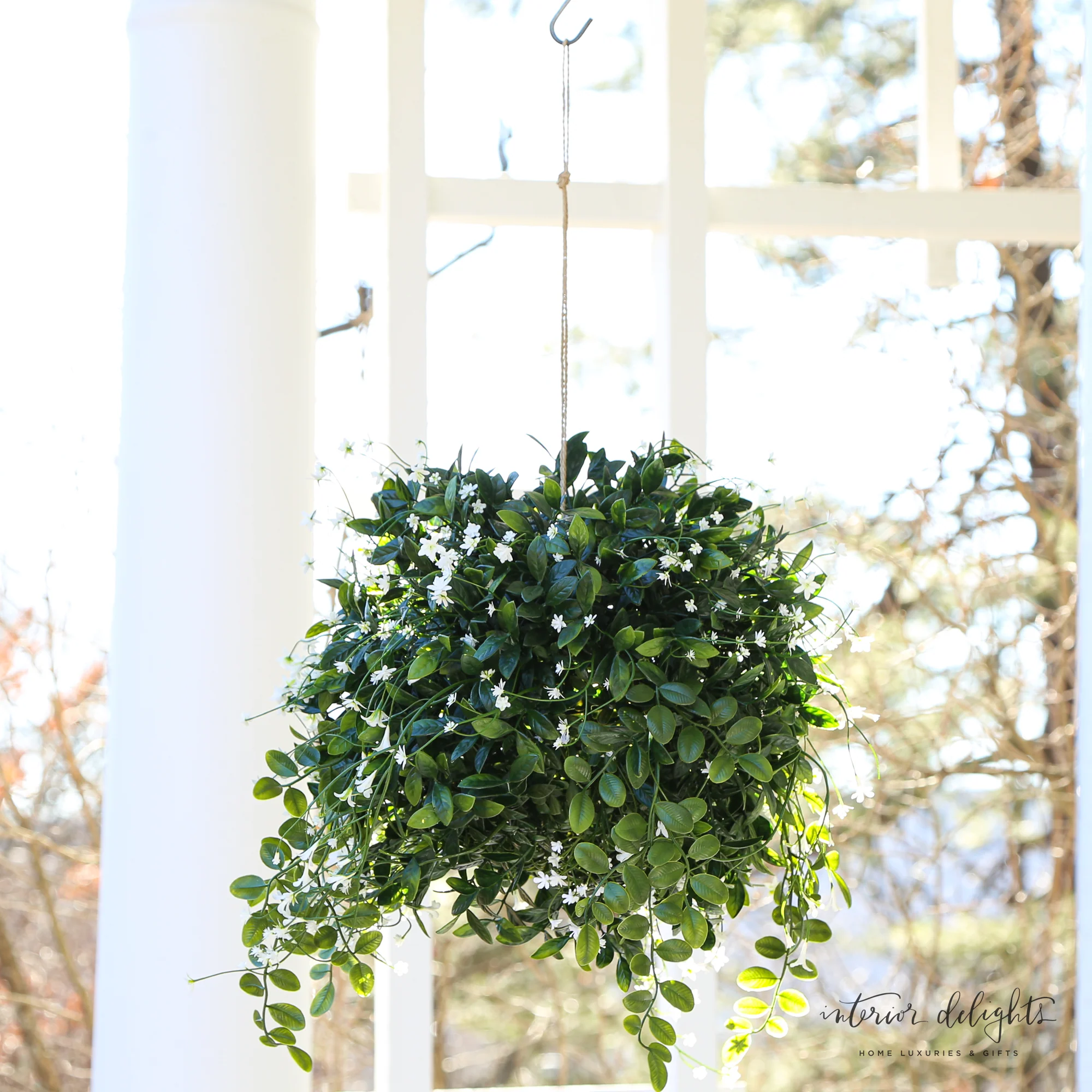 19" UV Protected Round Hanging Boxwood Ball with Baby's Breath - Image 7