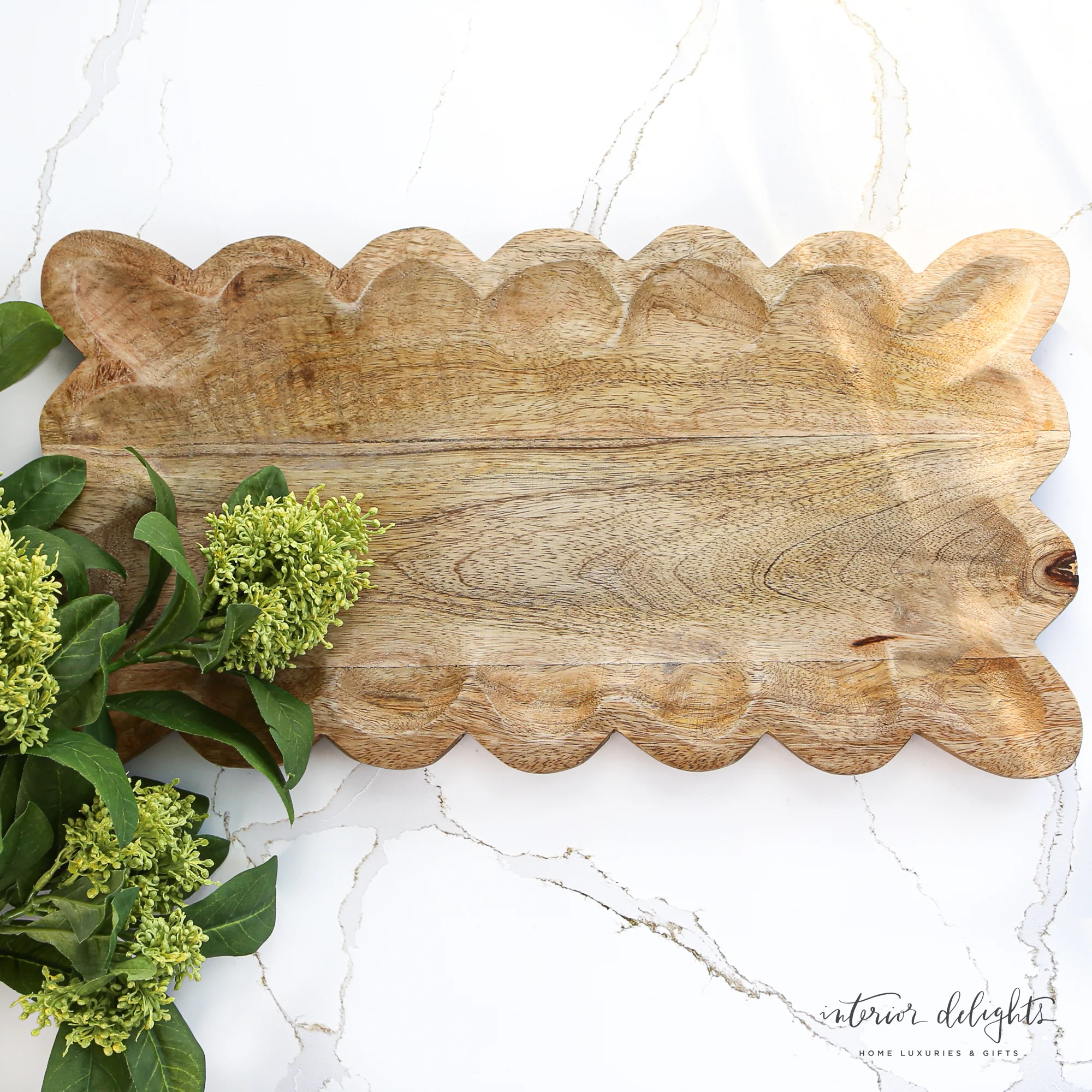 Mango Wood Tray with Scalloped Edge - Image 4