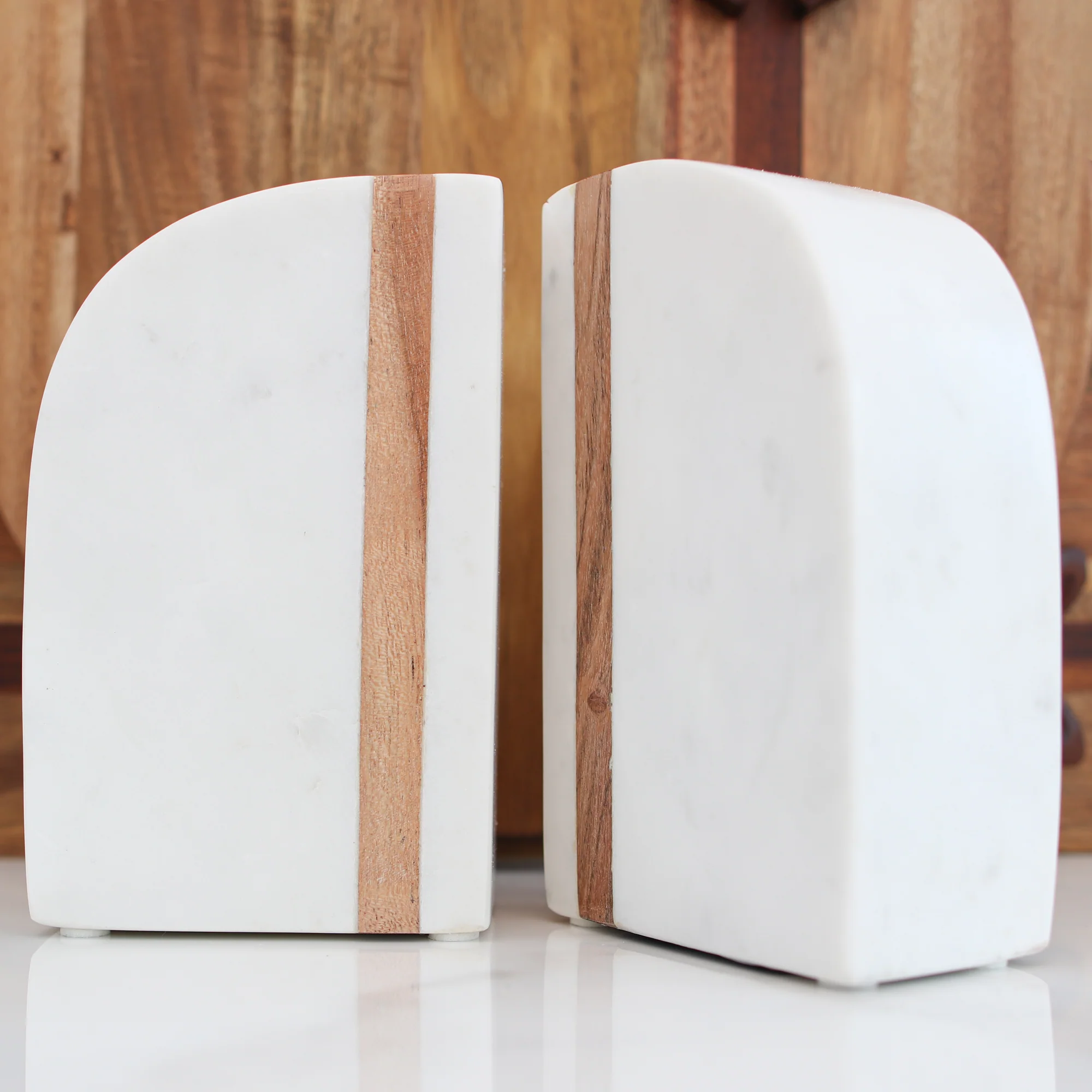 Marble Bookends with Wood Stripe, Set of 2 - Image 3