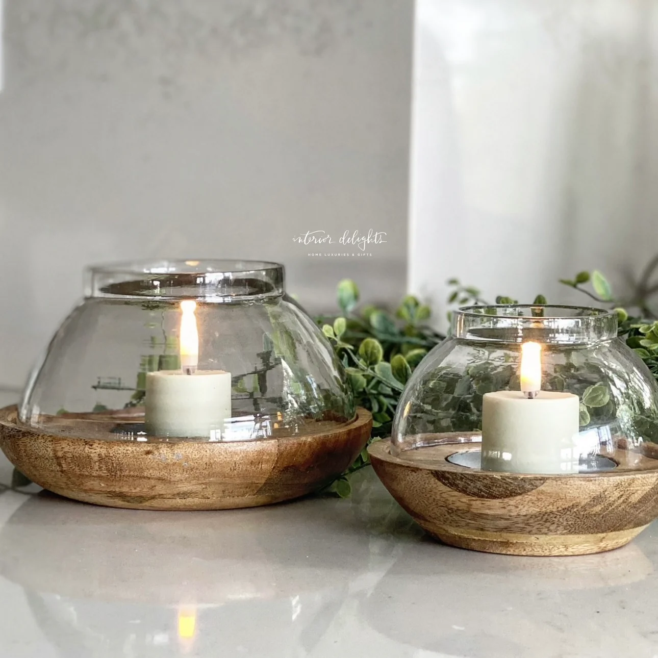 Wood and Glass Candle Holders Set of Two - Image 4