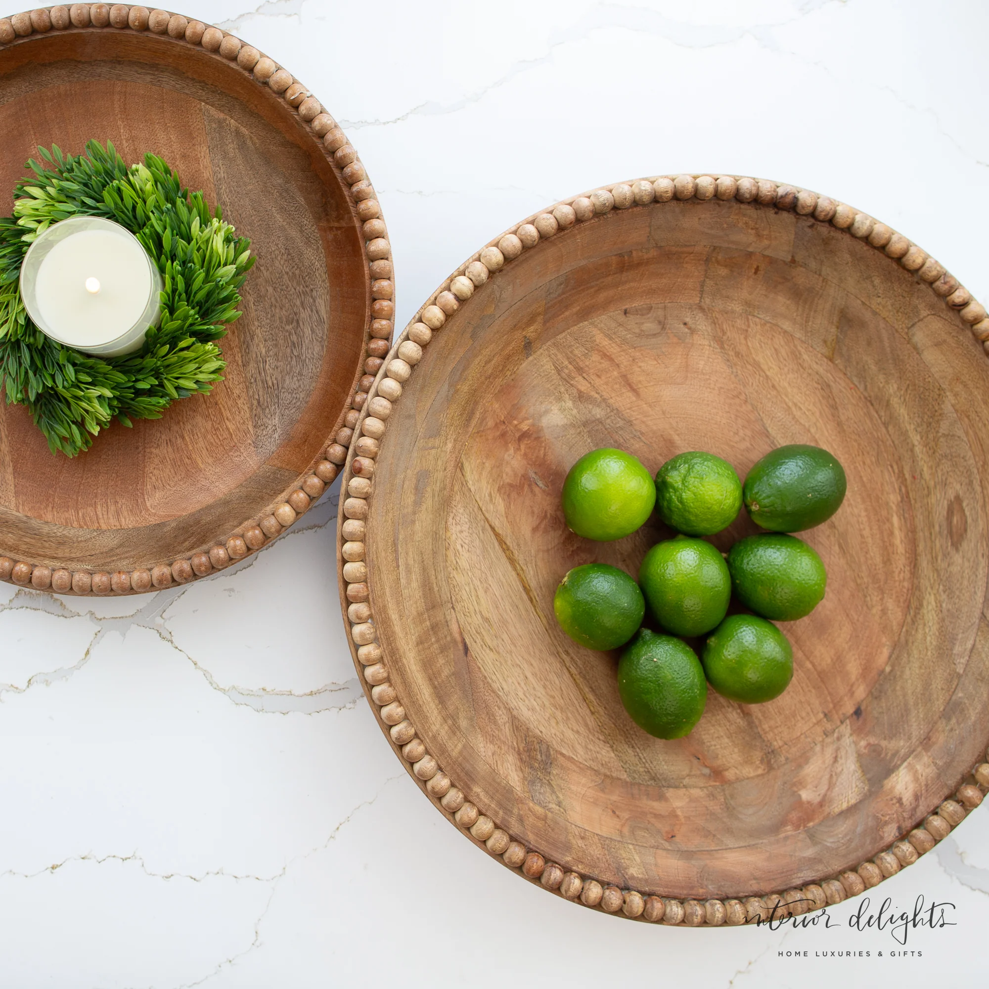 Set of 2 Wooden Bowls with Beaded Trim - Image 3