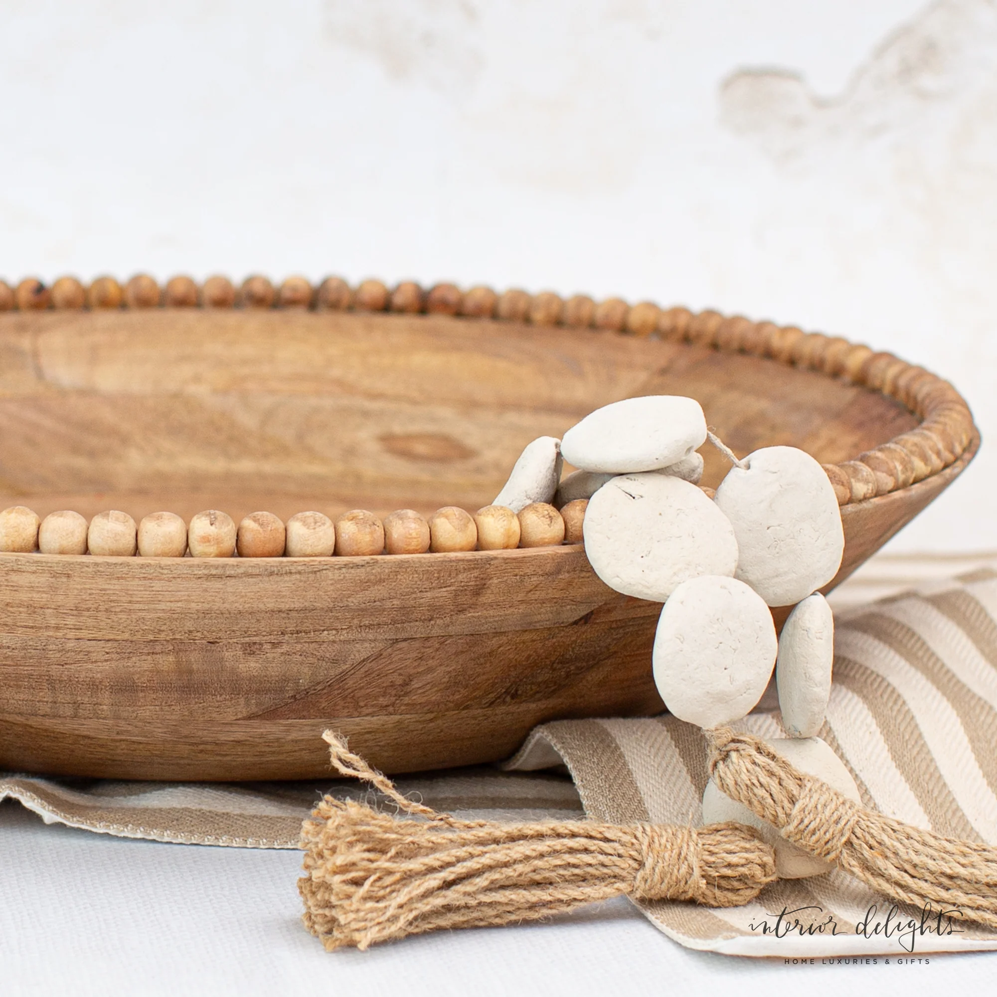 Set of 2 Wooden Bowls with Beaded Trim - Image 4