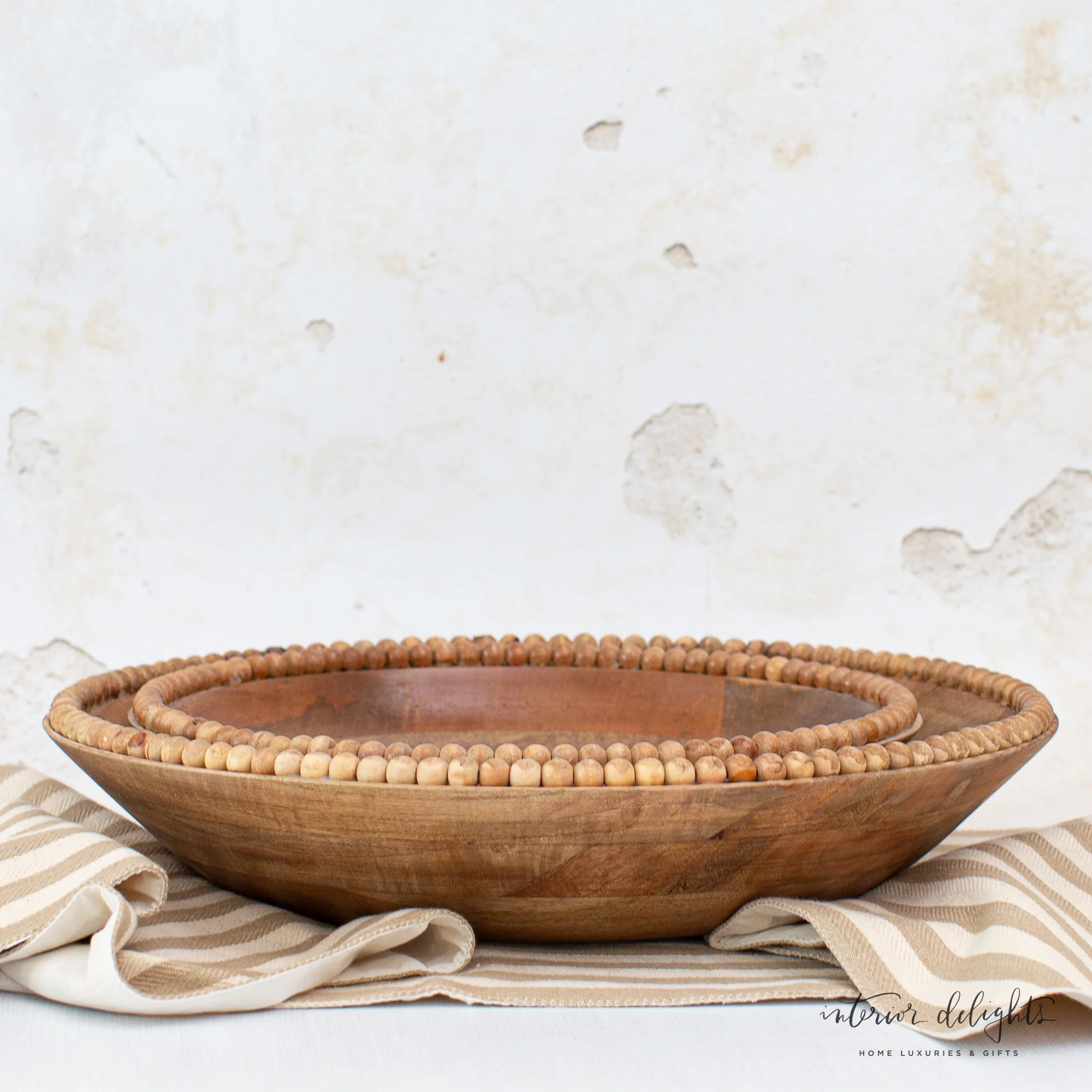 Set of 2 Wooden Bowls with Beaded Trim - Image 5