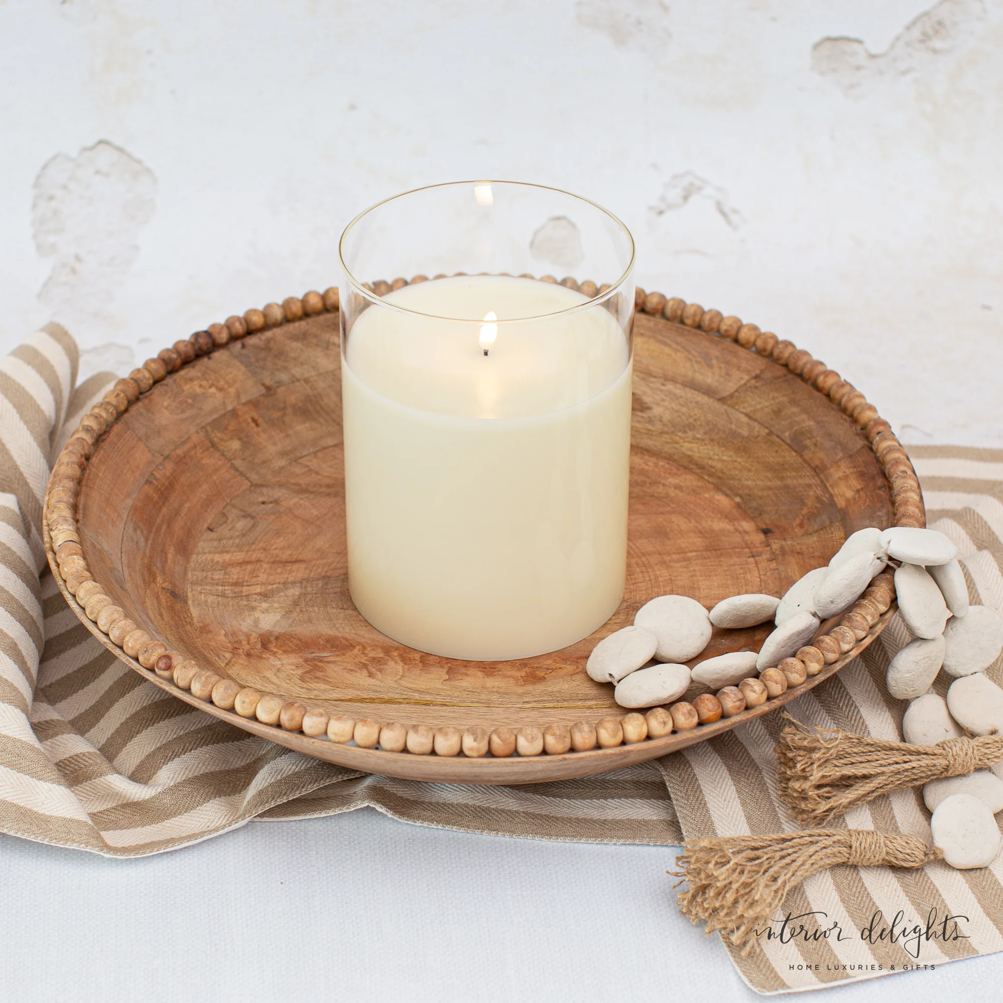 Set of 2 Wooden Bowls with Beaded Trim - Image 6