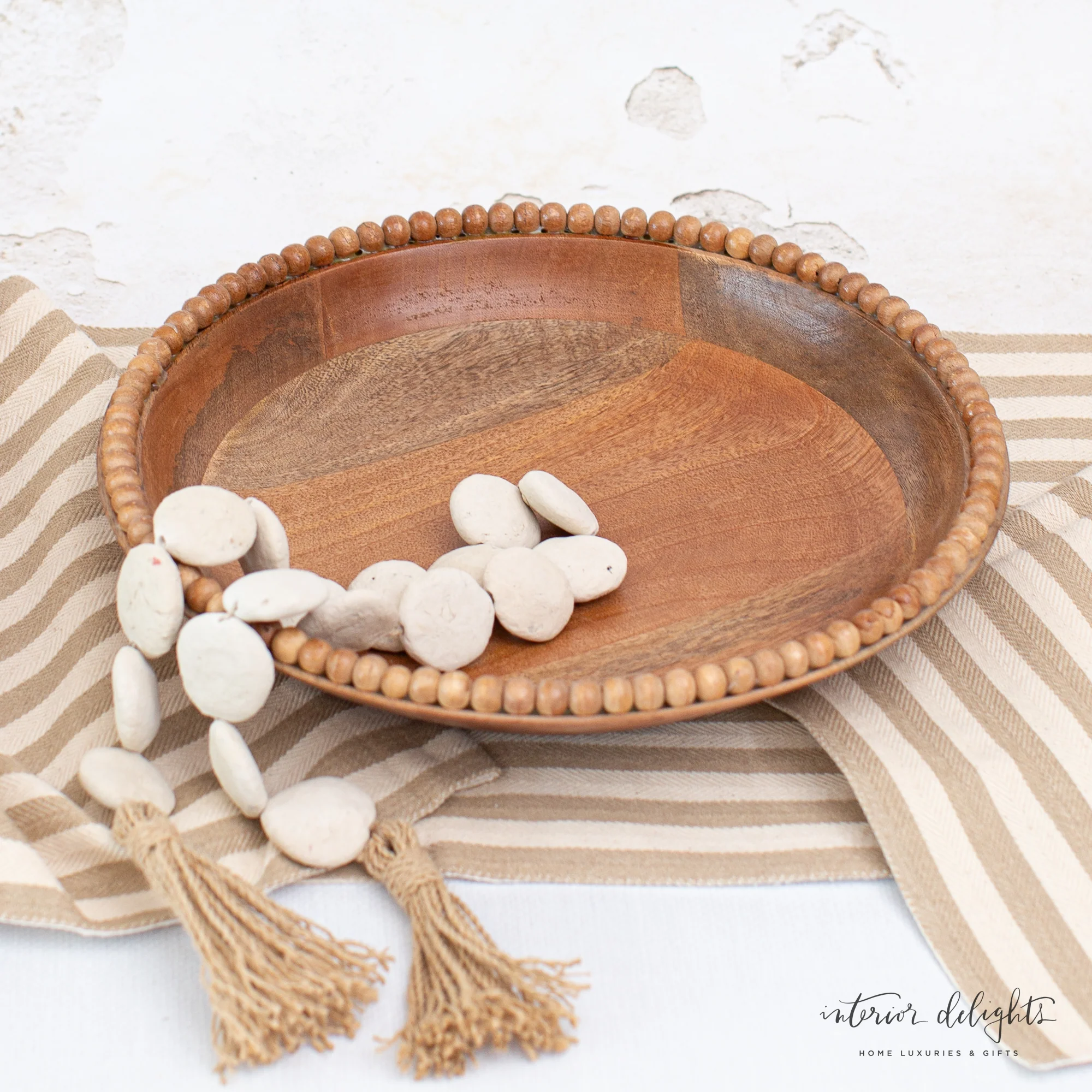 Set of 2 Wooden Bowls with Beaded Trim - Image 7