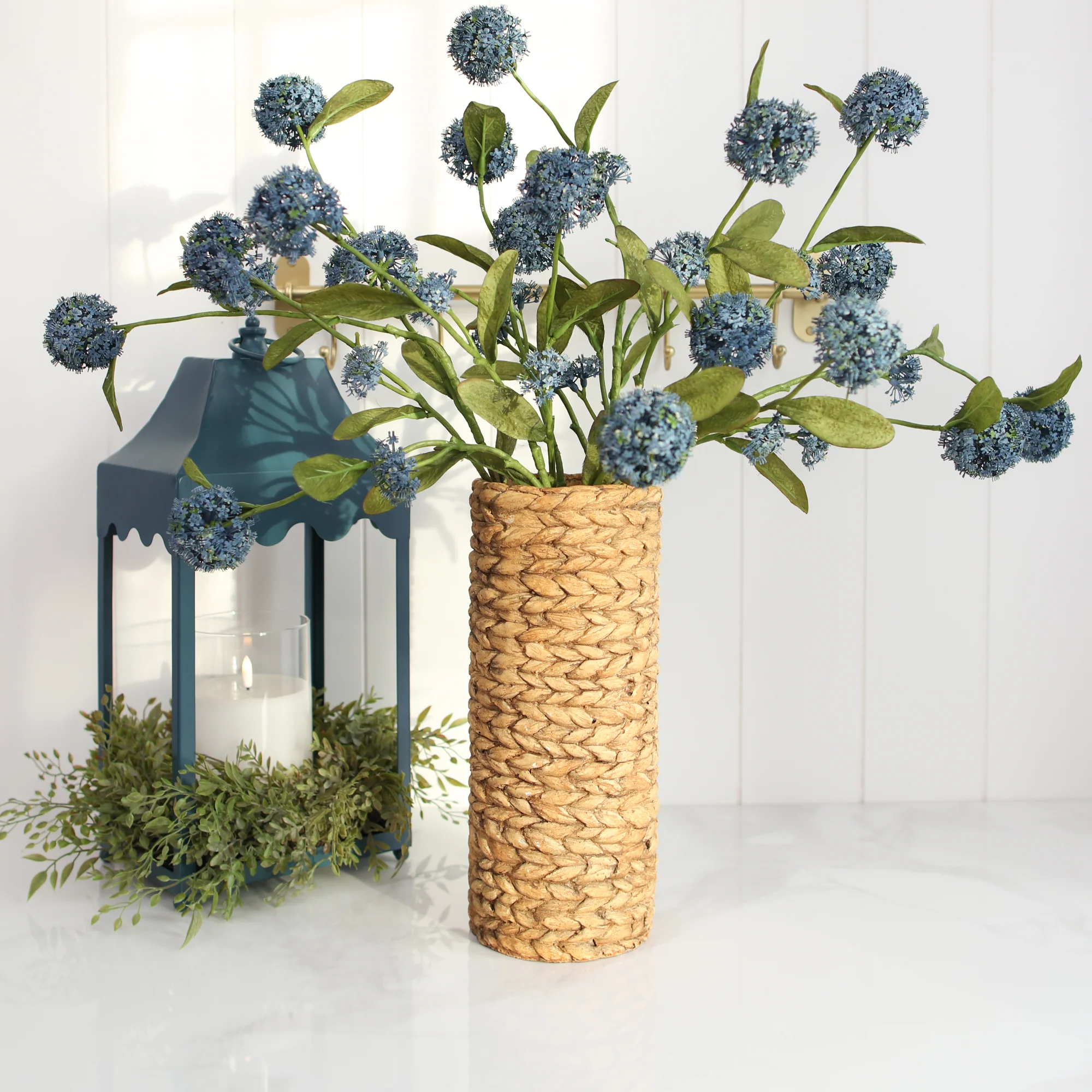 12.5" Tan Braided Pattern Cement Vase - Image 5