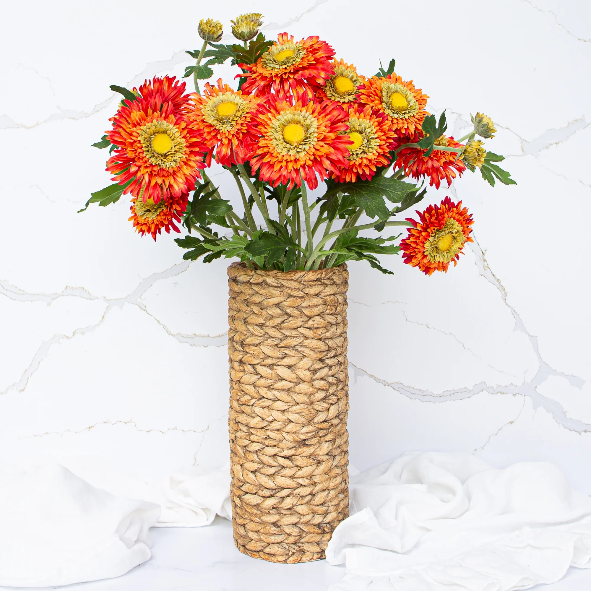 12.5" Tan Braided Pattern Cement Vase - Image 6