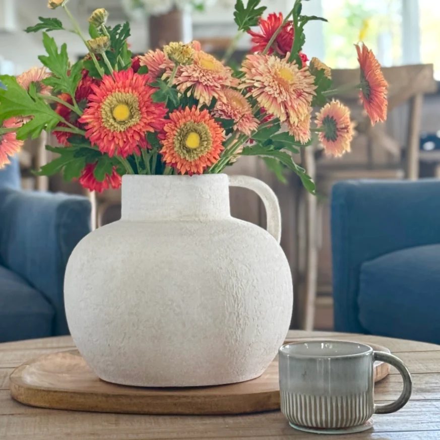 10” Luxe Heavy Textured White Handle Vase - Image 4