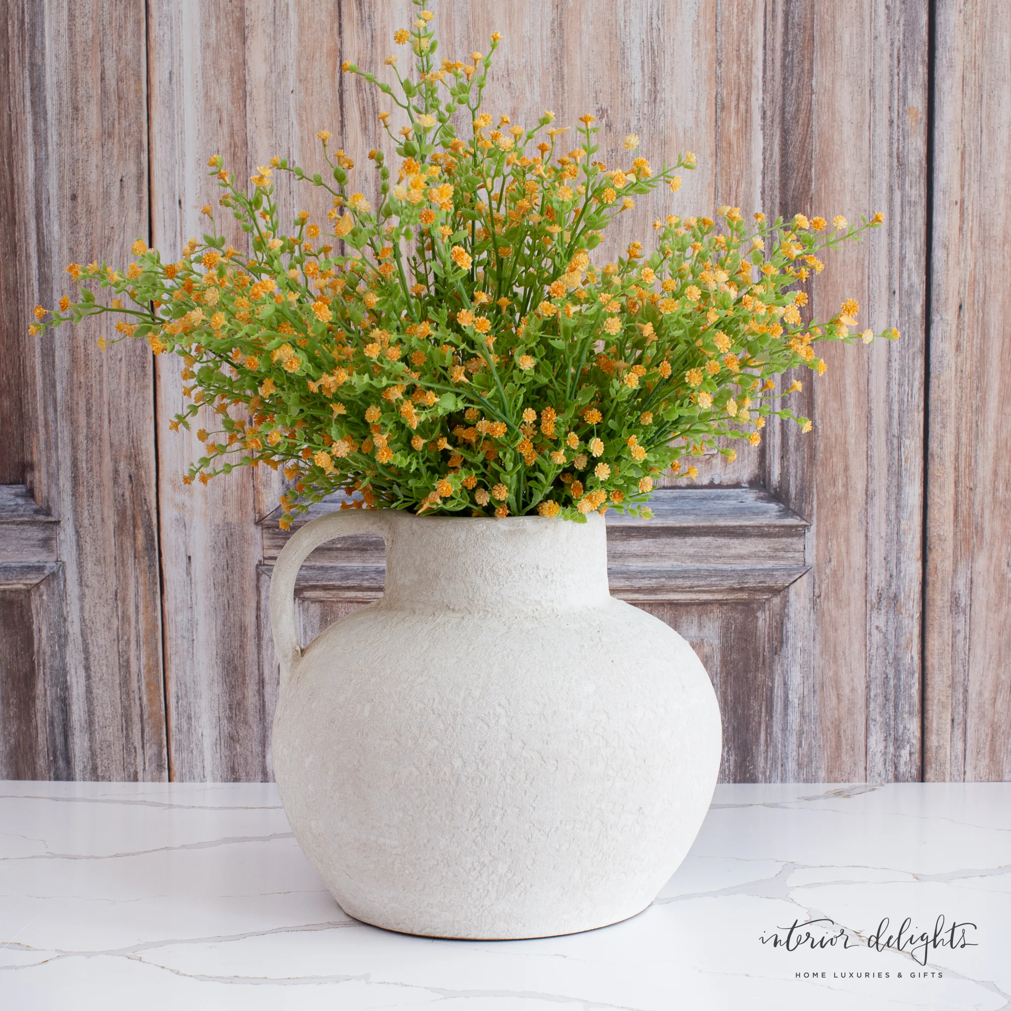 10” Luxe Heavy Textured White Handle Vase - Image 7