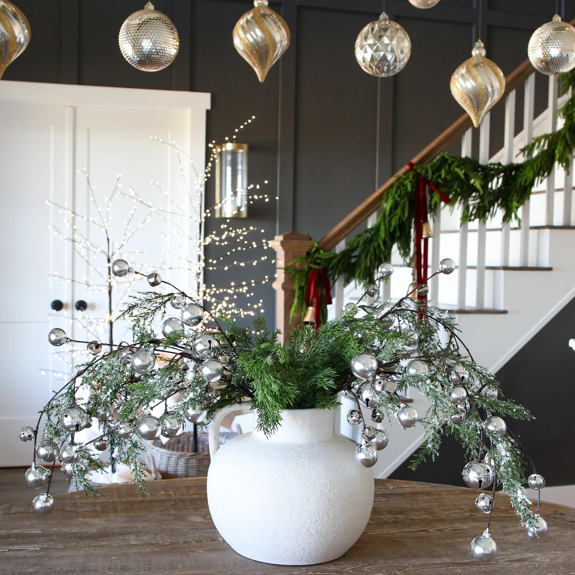 10” Luxe Heavy Textured White Handle Vase - Image 8