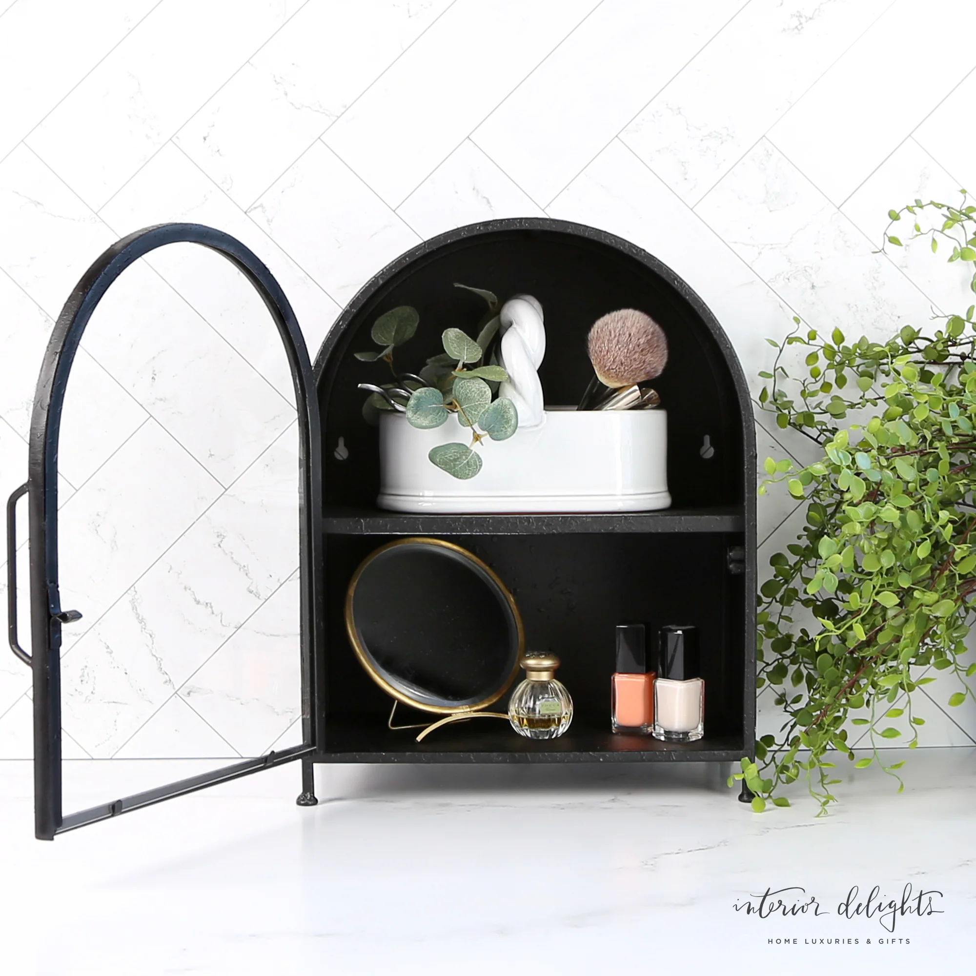 Black Textured Metal Wall Cabinet with Glass Door - Image 3