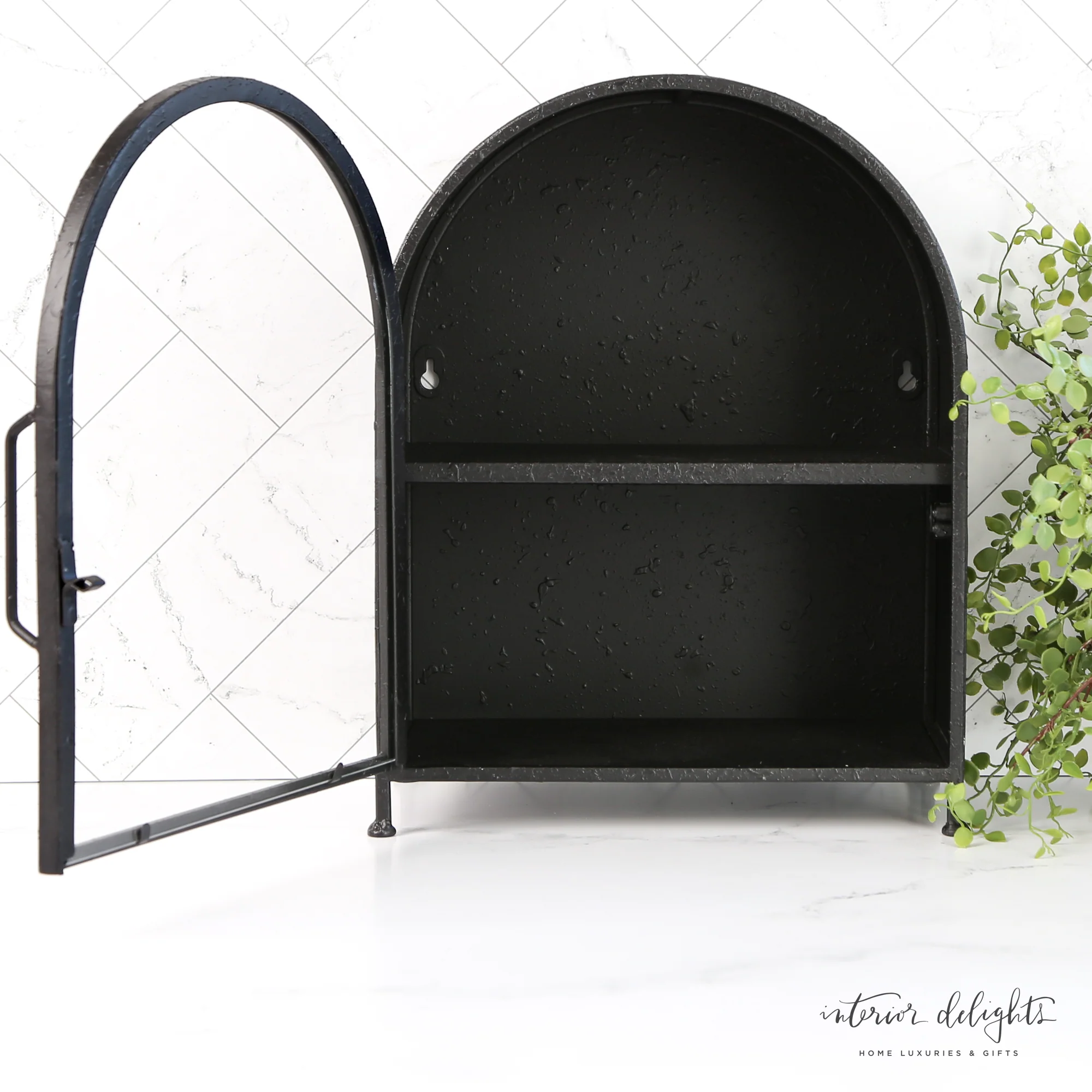 Black Textured Metal Wall Cabinet with Glass Door - Image 6