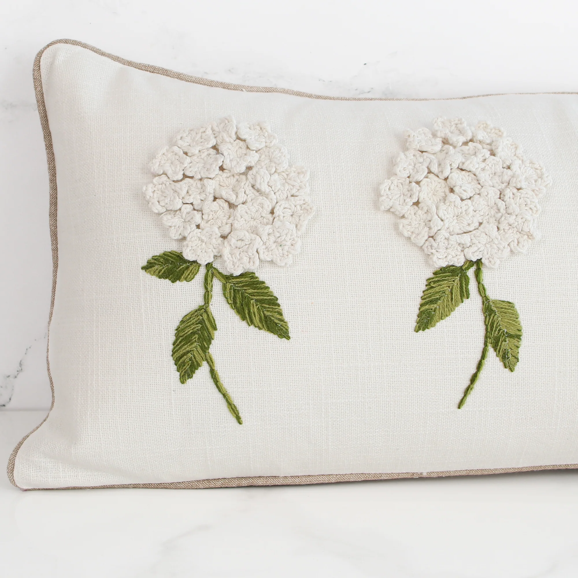 White Hydrangea Long Lumbar Pillow - Image 5