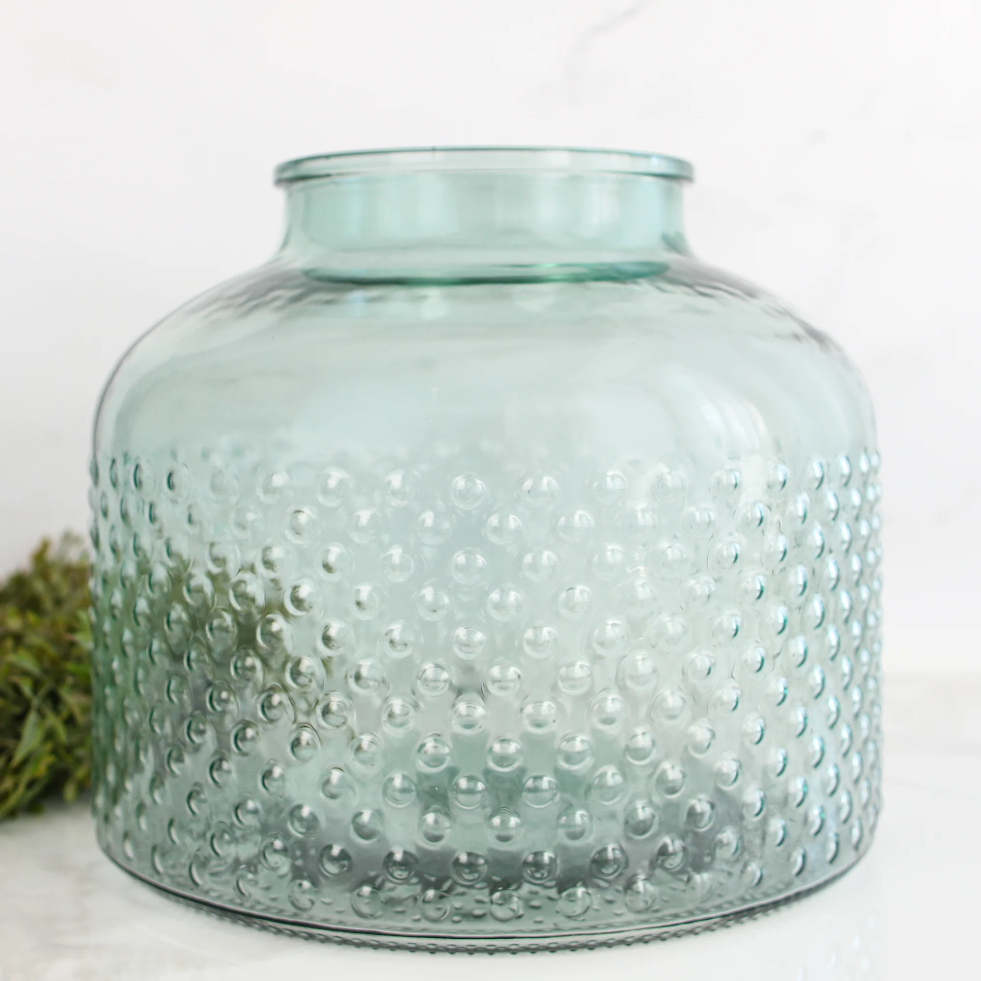11" x 12" Wide Hobnail Blue Glass Vase - Image 4