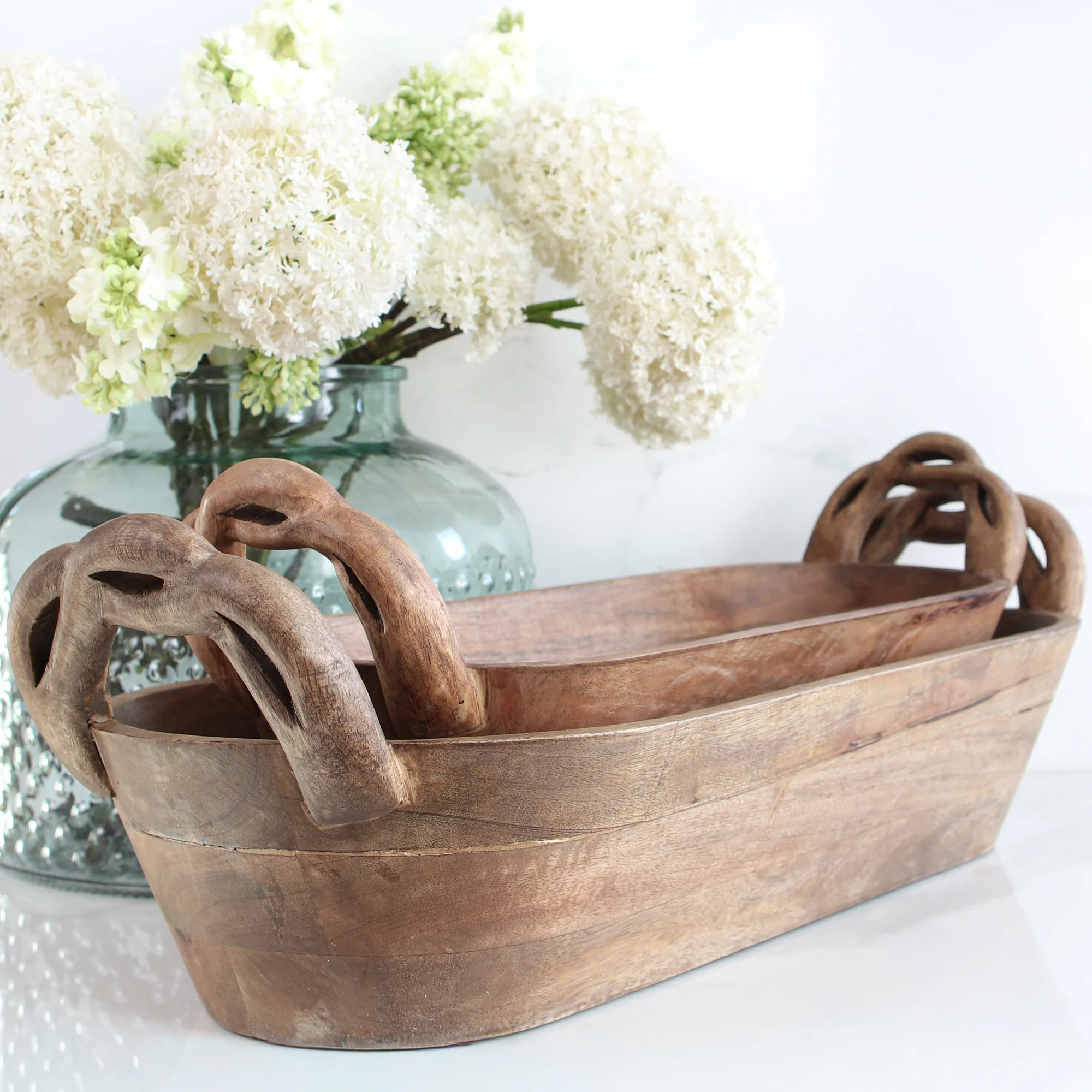 Wooden Braided Handle Dough Bowl, Set of 2 - Image 3