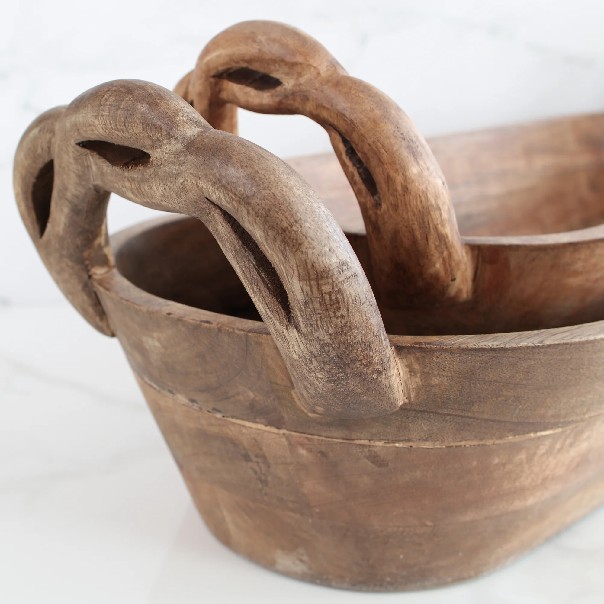 Wooden Braided Handle Dough Bowl, Set of 2 - Image 4
