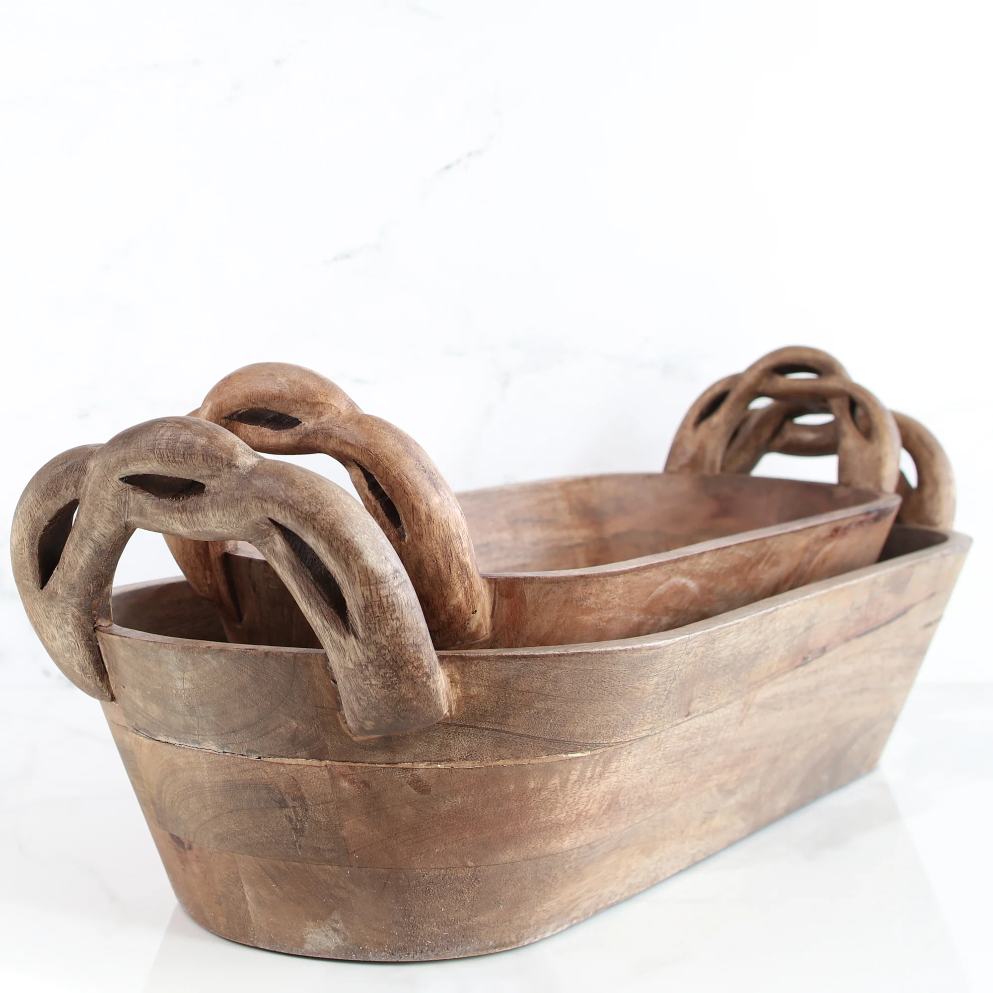 Wooden Braided Handle Dough Bowl, Set of 2 - Image 5